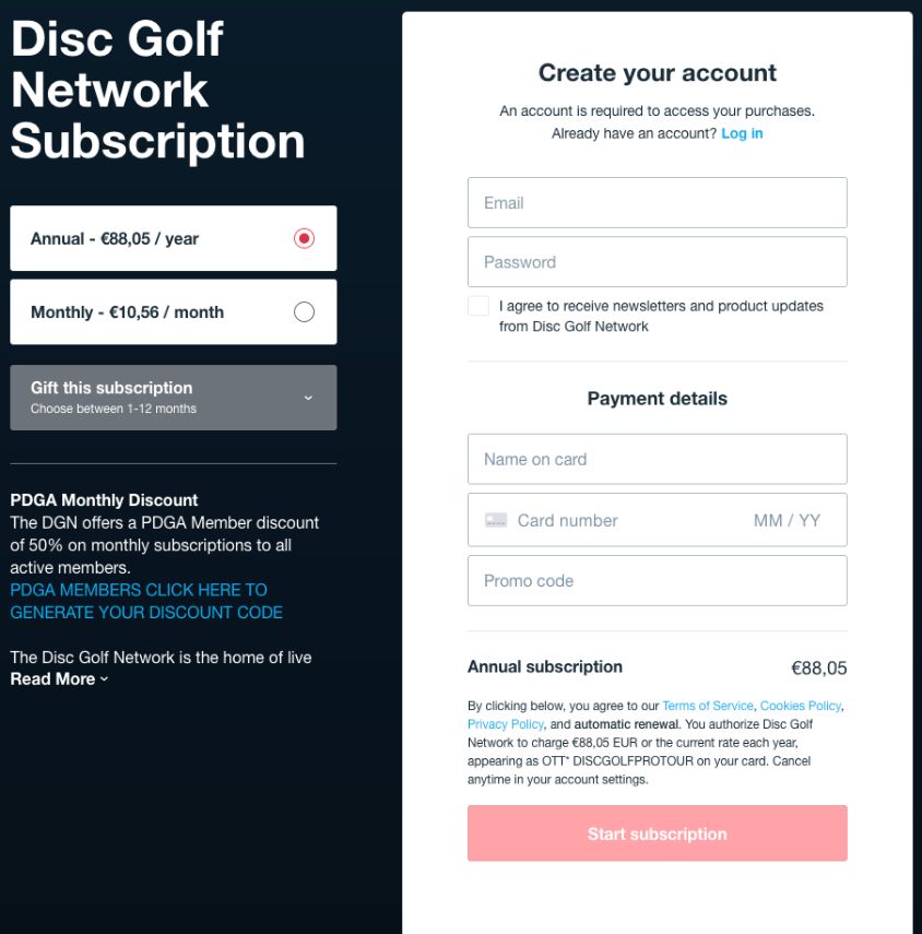 Tilaa Disc Golf Network palveu